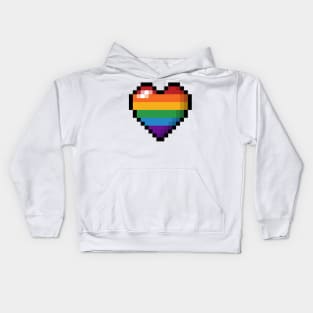 Large Pixel Heart Design in LGBTQ Rainbow Pride Flag Colors Kids Hoodie